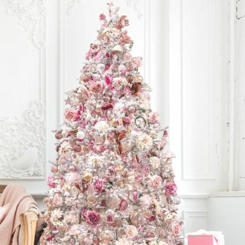 arbol de Navidad decoracion rosa y blanco