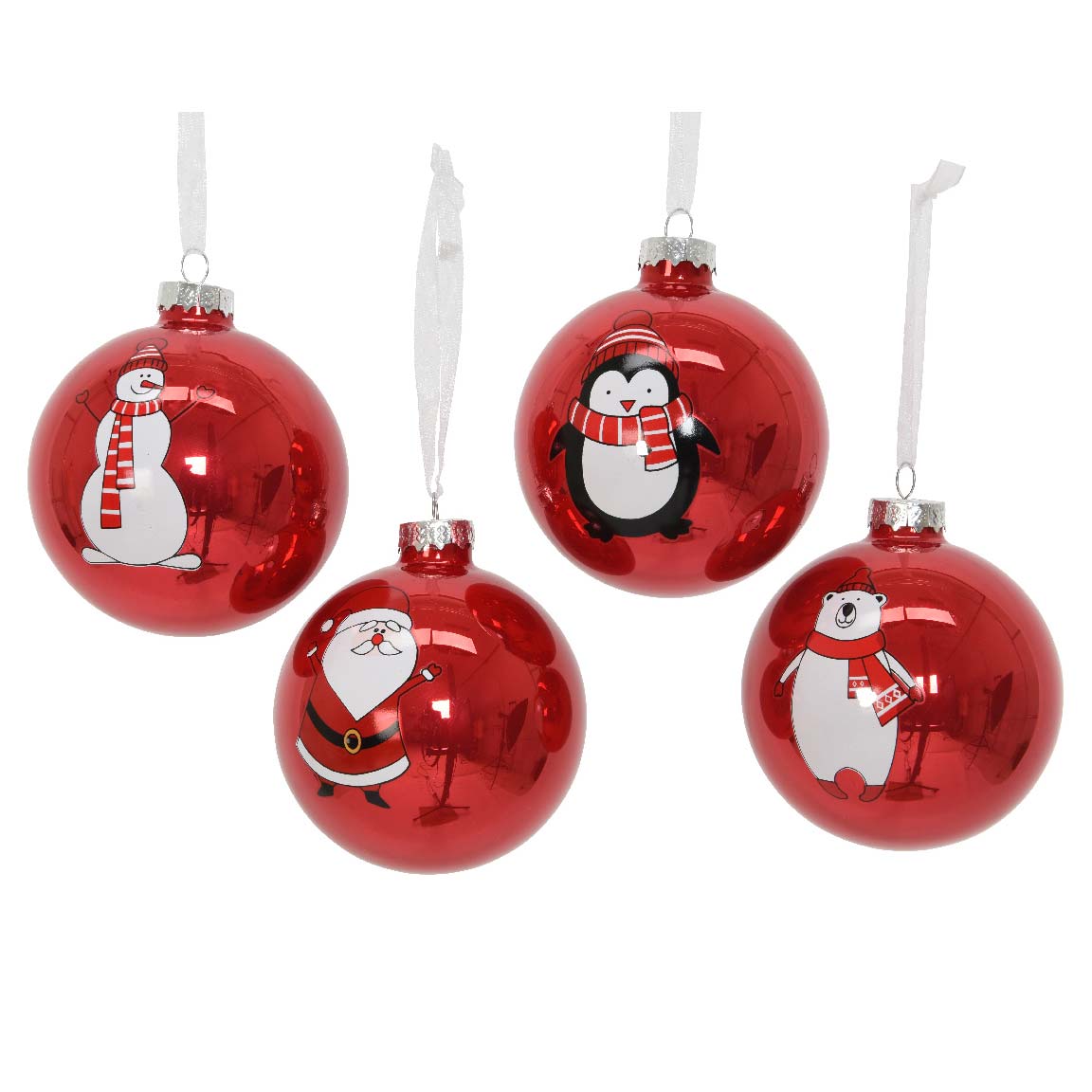 Lot de 4 boules de Noël (D80 mm) Tradition Rouge - Boule et déco de