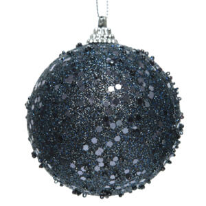 Lot de 12 boules de Noël (D80 mm) strass pailletés Bleu nuit