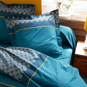 Funda para almohada cuadrada algodón Talisman Azul pavo real