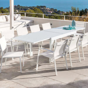 Mesa de jardín rectangular extensible Aluminio Murano (Hasta 12 pers.) - Blanco