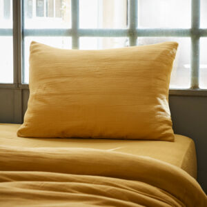 Funda para almohada rectangular en gasa de algodón  (L70 cm) Gaïa Amarillo azafrán