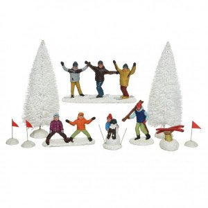 Lot de figurines et accessoires Skieurs pour village