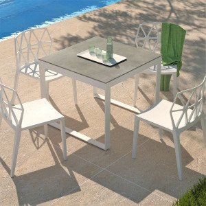 Table de jardin 4 places Aluminium/Céramique Kore (90 x 90 cm) -  Blanc/Gris clair