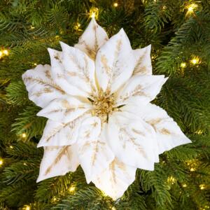 Poinsettia de Navidad Velours con clip Blanco