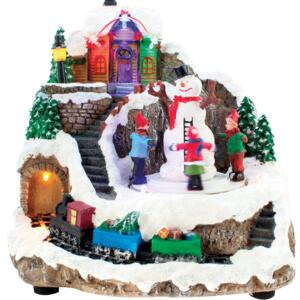 Village de Noël lumineux à piles Enfants et bonhomme de neige