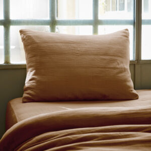 Funda para almohada rectangular en gasa de algodón (L70 cm) Gaïa Camel