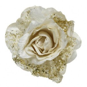Fleur de Noël  Rose pailletée et perles Blanc