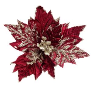 Poinsettia de Navidad Kely con clip Rojo