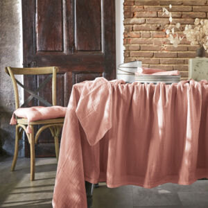 Mantel rectangular en gasa de algodón (L350 cm) Gaïa Rosa durazno