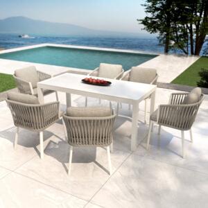 Table de jardin 6 places Aluminium/Céramique Modena (150 x 75 cm) - Blanc/Gris