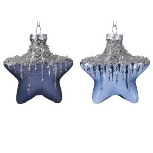 Lot de 2 étoiles de Noël à suspendre en verre Arctique Bleu nuit