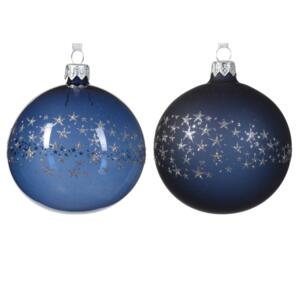 Lot de 6 boules de Noël (D80 mm) en verre Couronne d'étoiles Bleu nuit