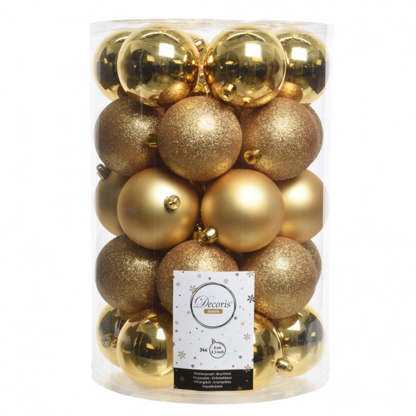 Lote de 34 bolas de Navidad  (D80 mm) Alpine Oro