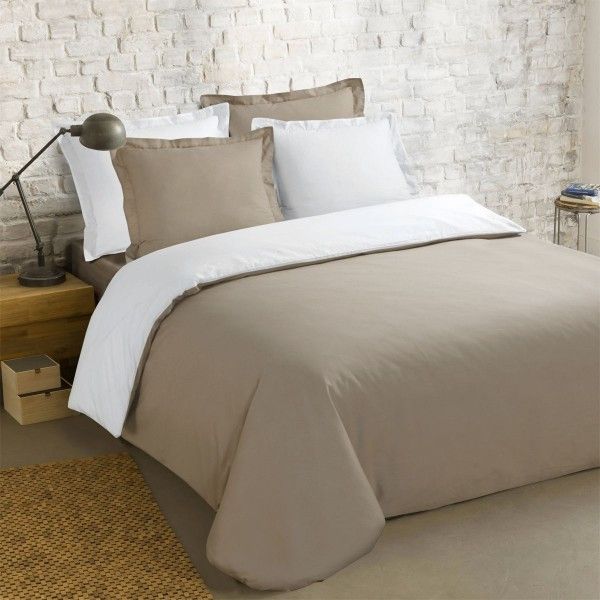 Funda y dos fundas para almohadas (260 Bi-Color Topo y blanco - Ropa de cama - Eminza