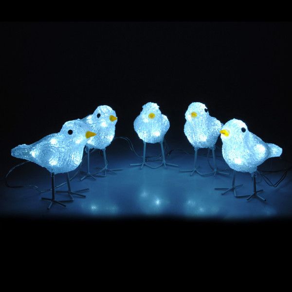 Set van 5 verlichte vogels Pilou Koudwit 40 LED - - Eminza