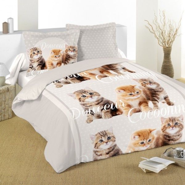nórdica y dos fundas de almohadones algodón (240 cm) Gato Beige - de cama - Eminza