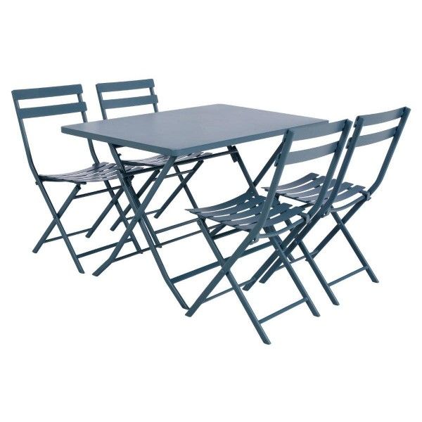 de jardín rectangular plegable Metal (4 pers.) - Azul tormenta - Conjunto de jardín, mesa y silla - Eminza