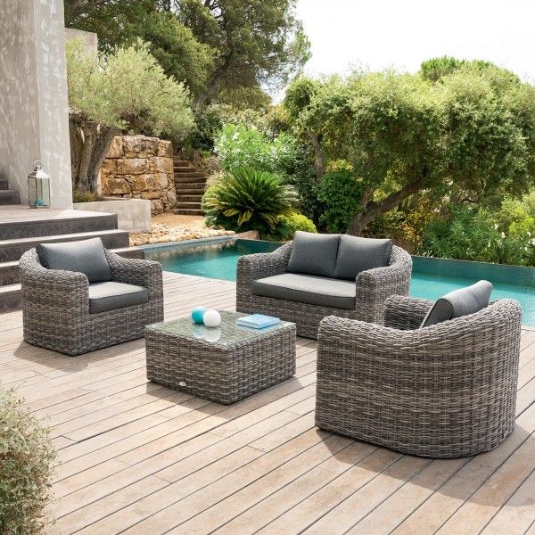 Haan vuurwerk Onafhankelijk Loungeset tuin Moorea Grijs Carbon - 4 zitplaatsen - Tuinset, tafel en  stoelen - Eminza
