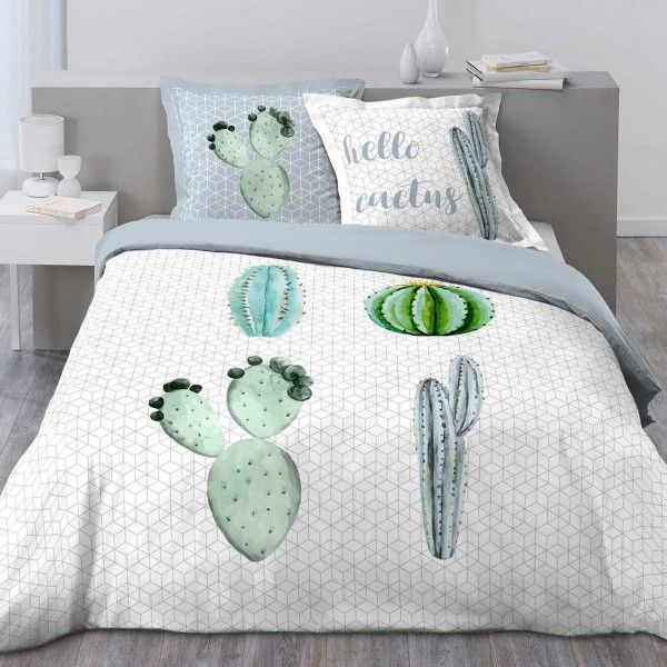 Funda nórdica dos fundas de almohada algodón (200 cm) Hello Cactus Verde - Ropa de cama Eminza