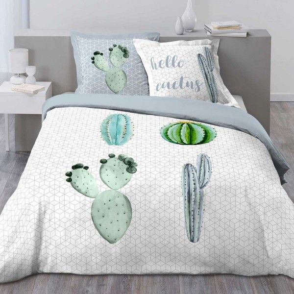 Funda nórdica y dos fundas de almohadones algodón cm) Hello Cactus Verde - Ropa de cama Eminza