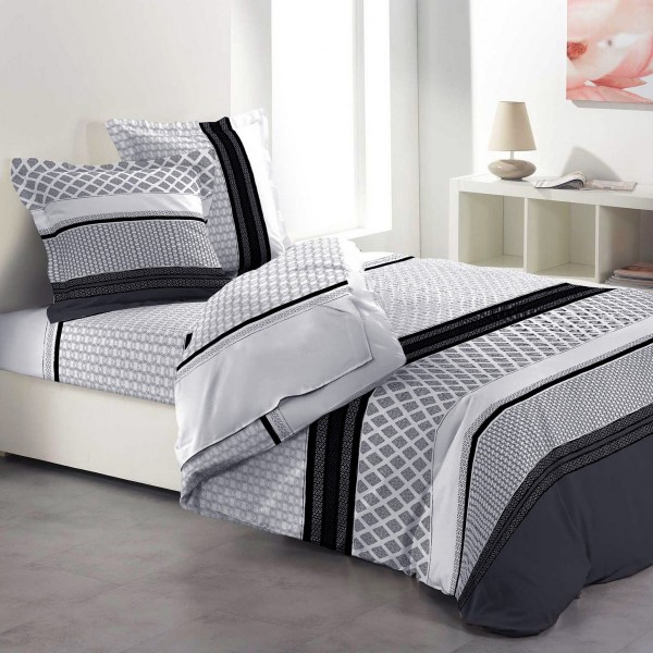 Juego de sábanas algodón superior cama de 150 4 piezas Pronto Gris - Ropa de cama - Eminza