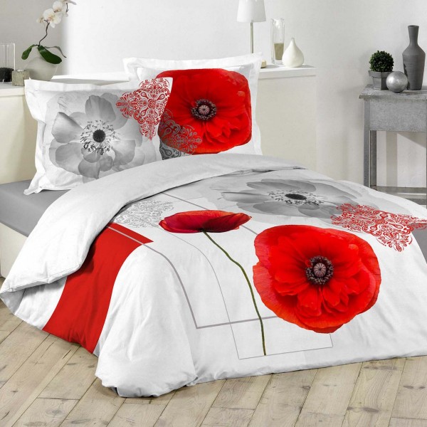 Funda nórdica y dos de almohada Morena algodón (240 cm) Rojo - Ropa de cama -