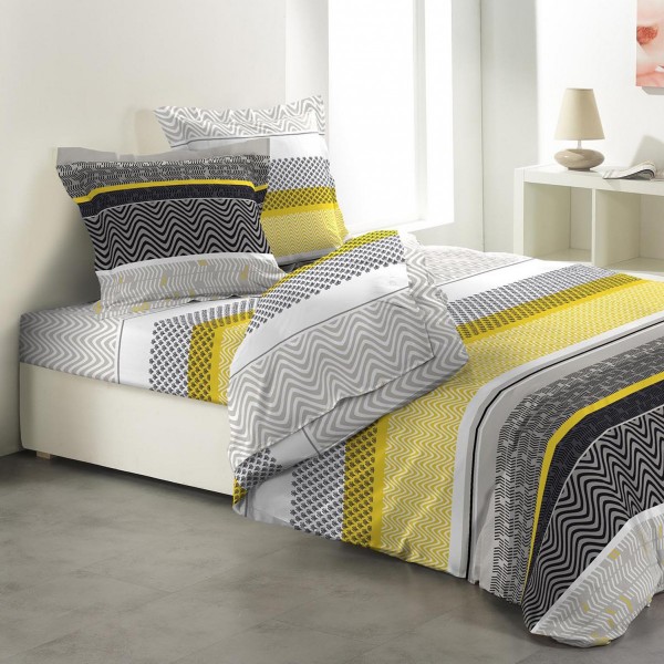 Juego de sábanas algodón superior cama 135 cm 4 Madox Amarillo - Ropa de cama - Eminza