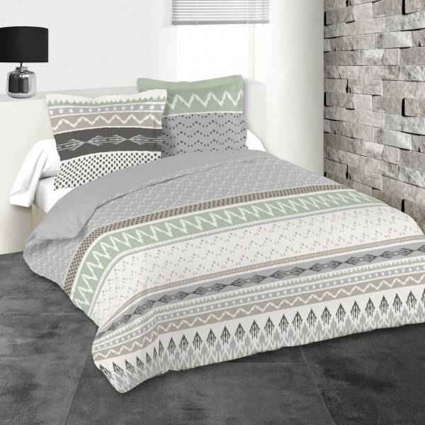 Juego de sábanas algodón superior cama 135 cm 4 piezas Greeny Gris - Ropa cama -