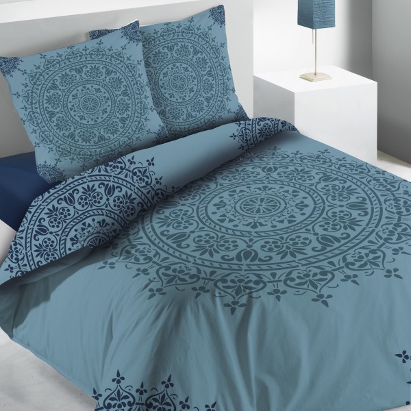 teléfono izquierda al revés Funda nórdica y dos fundas para almohadones algodón (260 cm) Mandala Azul -  Ropa de cama - Eminza