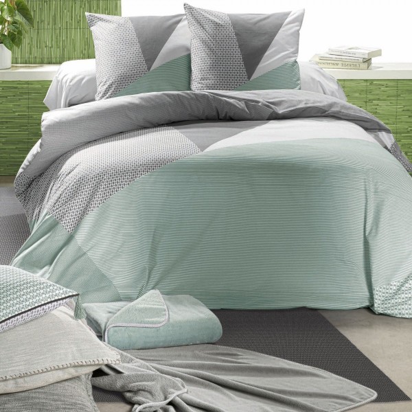 Funda nórdica y dos fundas almohadones algodón (240 cm) Tosca Verde menta - Ropa de cama - Eminza