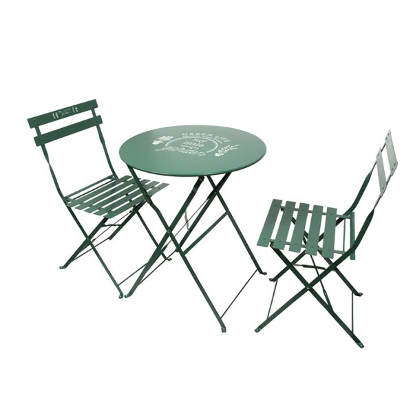 kolonie Mens Hoofd Tuintafel rond inklapbaar Métal met bijhorend inklapbare stoelen - Groen -  Tuinset, tafel en stoelen - Eminza