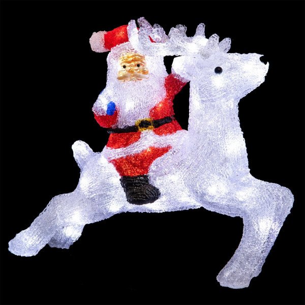 Renne lumineux et Père Noël Blanc froid 60 LED