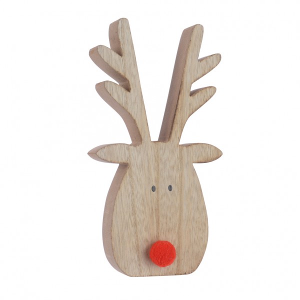 Rendier met rode neus hout om neer te zetten naturelkleur - Kerstdecoratie voor de woning - Eminza