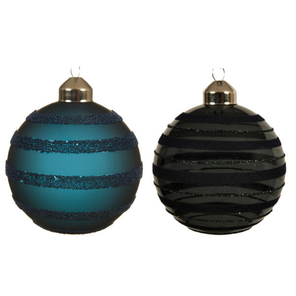 Lot de 3 boules de Noël (D80 mm) Linta Bleu nuit
