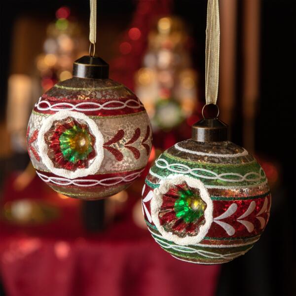 Lot de 3 boules de Noël en verre (D80 mm) antiques Multicolore 