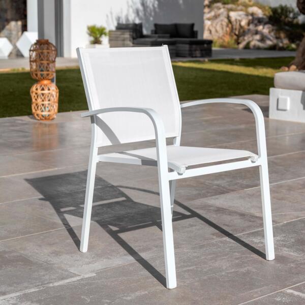 stel voor Negen duurzame grondstof Tuinstoel met armleuning stapelbaar aluminium Murano - Wit - Tuinset, tafel  en stoelen - Eminza
