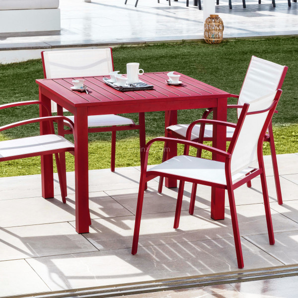 Overname les veer Tuintafel vierkant Aluminium Murano (89 x 89 cm) - Rood - Tuinset, tafel en  stoelen - Eminza