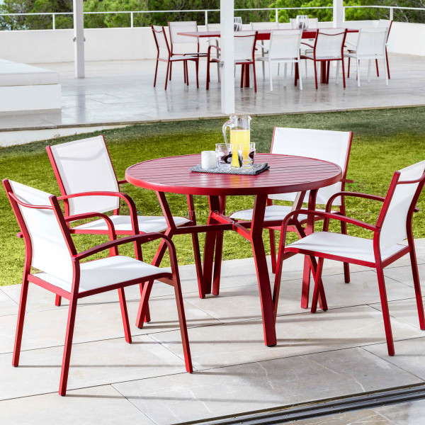buik Lenen Benadrukken Tuintafel rond Aluminium Murano (D105 cm) - Rood - Tuinset, tafel en  stoelen - Eminza