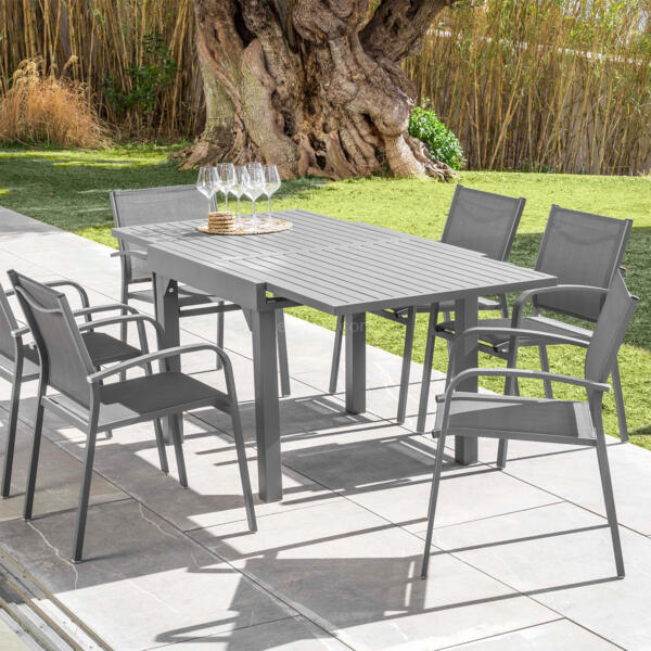 Verheugen effectief Poort Tuintafel uitschuifbaar 8 personen Aluminium Murano (180 x 90 cm) -  Leigrijs - Tuinset, tafel en stoelen - Eminza