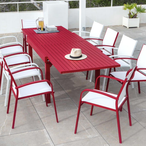Staren viering pantoffel Tuintafel uitschuifbaar 10 personen Aluminium Murano (270 x 90 cm) - Rood -  Tuinset, tafel en stoelen - Eminza