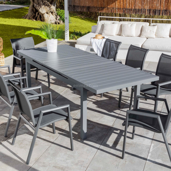 Table de jardin extensible 10 places Aluminium Corfu (245 x 100 cm) - Gris ardoise