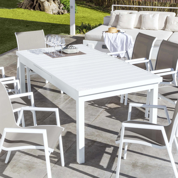 Tuintafel uitschuifbaar 10 Aluminium (245 x 100 cm) - Wit - Tuinset, tafel en stoelen - Eminza