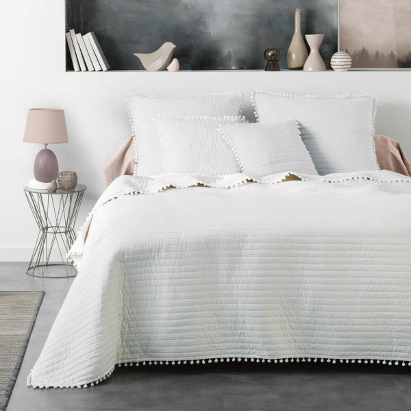 DecoKing Tagesdecke 200 x 220 cm beige weiß Cappuccino Bettüberwurf mit abstraktem Muster zweiseitig pflegeleicht Alhambra 
