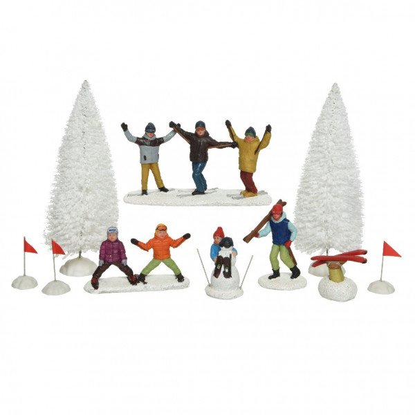 Lot de figurines et accessoires Skieurs pour village