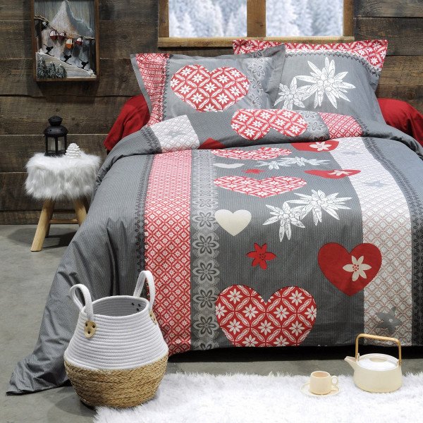 Funda nórdica y dos para almohadones algodón (260 cm) Engaly Rojo - Ropa de cama - Eminza