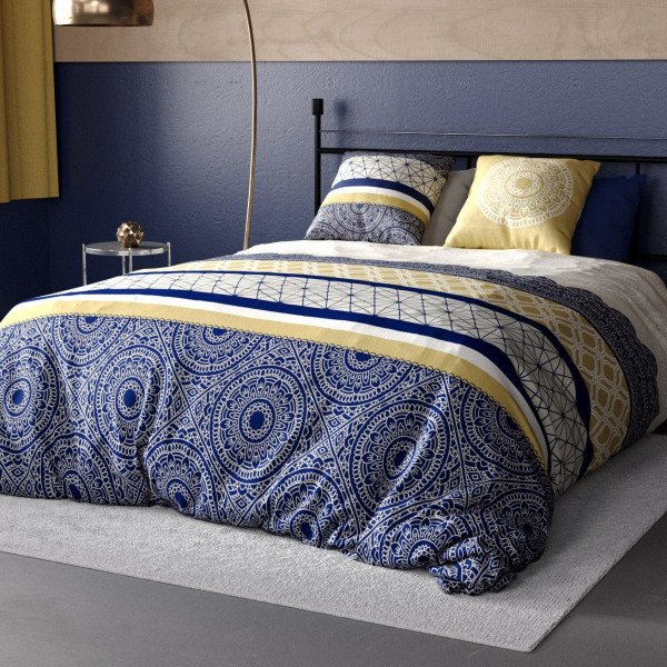 Juego de sábanas algodón superior cama 160 cm 4 pièzas Connexions Azul - de cama - Eminza
