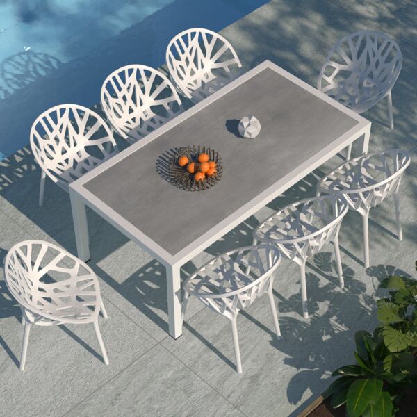Mesa de jardín 8 plazas Aluminio/Cerámica Torano (192 x 102 cm) - Blanco/Gris claro