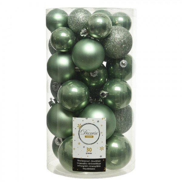 Lote de 30 bolas de Navidad Alpine assorties Verde salvia