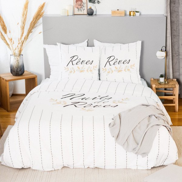 Colector Diversidad fatiga Funda nórdica y dos fundas de almohadones algodón (240 cm) Rêves Blanco -  Ropa de cama - Eminza